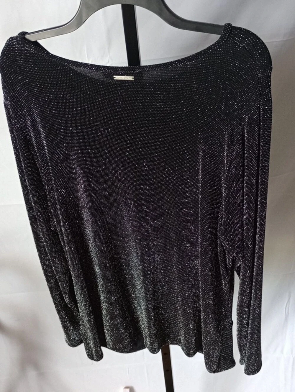 Michael Kors Black Metallic Twist-Front Long Sleeve Top